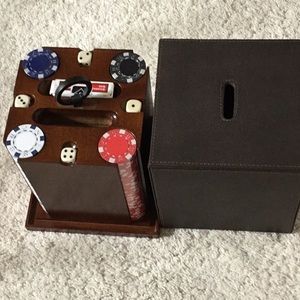Vintage Pottery Barn Game Poker Chip Card Wood Leather Rare Find